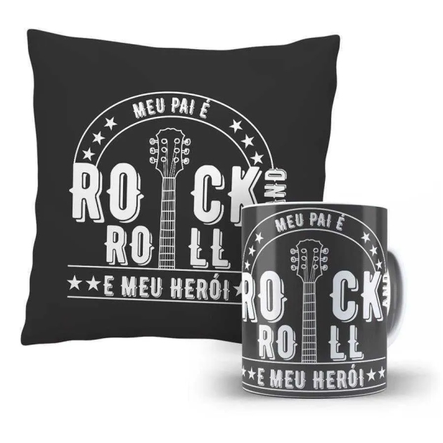 Kit Caneca e Almofada Meu Pai é Rock and Roll