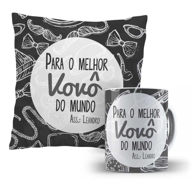 Kit Caneca E Almofada - para o melhor vovô do mundo com nome