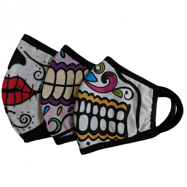 Kit com 3 Máscaras de Proteção Facial Reutilizáveis e Laváveis Caveiras Mexicanas