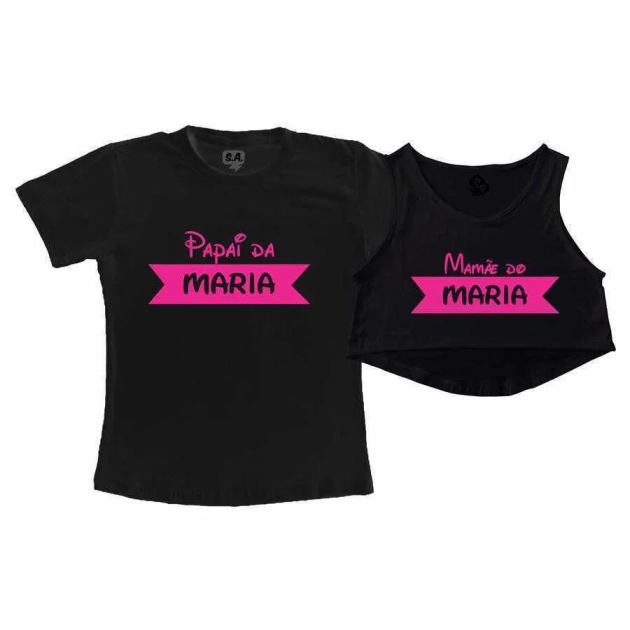 Kit Cropped Preto e Camiseta Preta - Papai e Mamãe da