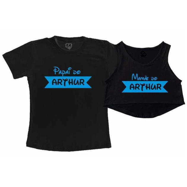 Kit Cropped Preto e Camiseta Preta - Papai e Mamãe