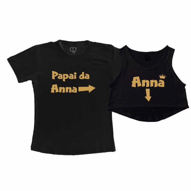 Kit Cropped Preto e Camiseta Preta - Seta Menina