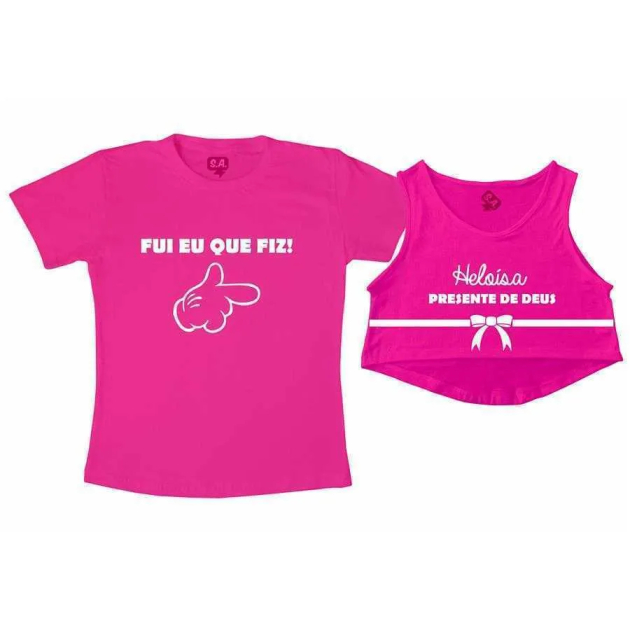 Kit Cropped Rosa e Camiseta Rosa - Eu que fiz