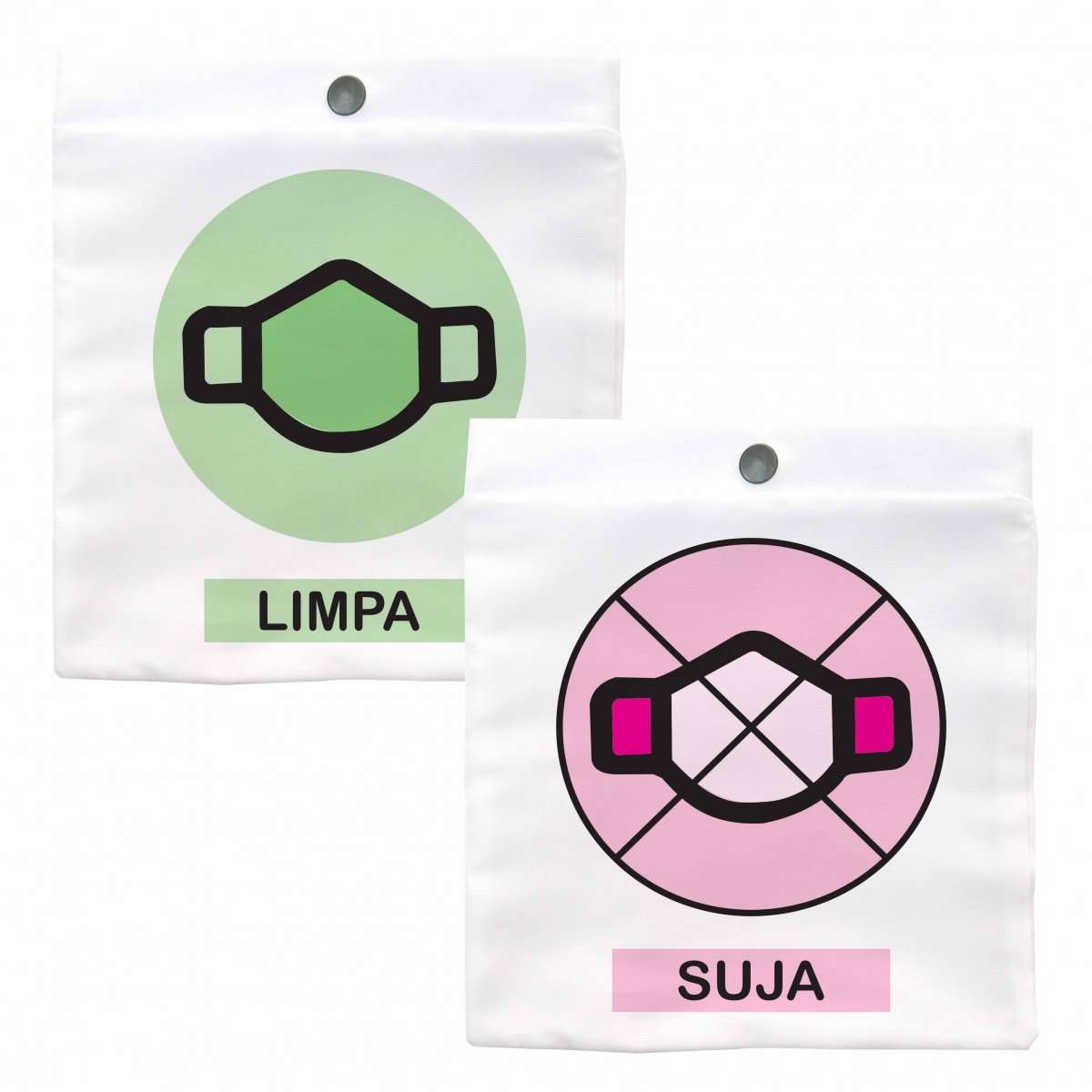 Kit de Saquinhos para guardar Máscaras Suja e Limpa Rosa E Verde 