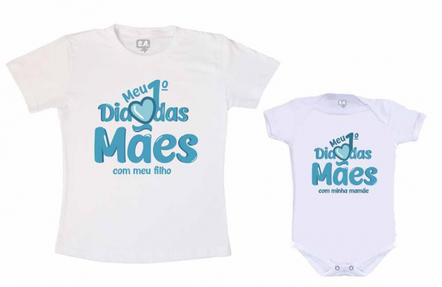 Kit Dia Das Mães Camiseta + Body 1º Dia Das Mães Juntinhos 