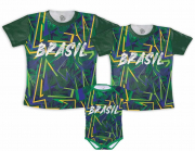 Kit Família Camisetas + O  Body, Verde Com Colorido 