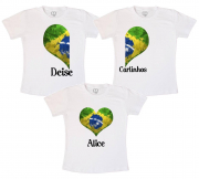 Kit  Família  Camisetas Para  A Copa Corações Do Brasil 