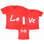 Kit Família Love Lo Ve Camiseta Vermelha 100% algodão