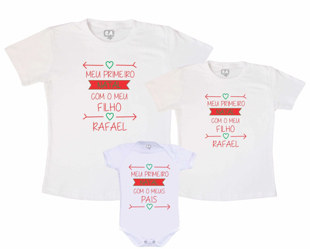 Kit Família Natal Primeiro Natal Com Nome 