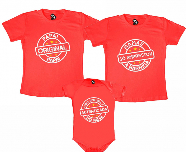 Kit Família Papai Original, Mamãe só emprestou a barriga Vermelho