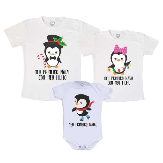 Kit Família Meu Primeiro Natal  Pinguim Menino