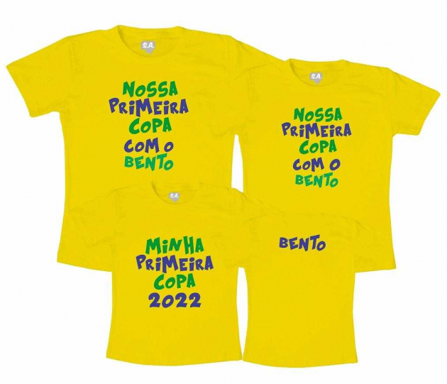 Kit Família Primeira Copa com Nome Amarelo