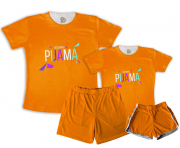 Kit Pijamas Casal  De Verão Bloquinho Do Pijama Laranja Liso 