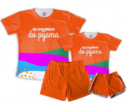 Kit Pijamas Casal  De Verão Bloquinho Do Pijama Laranja 