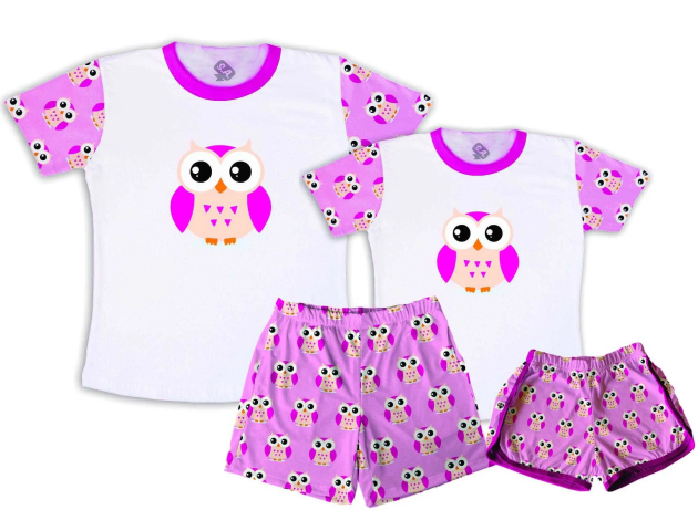 Kit Pijamas Casal De Verão Corujinha 