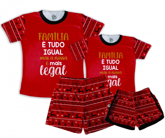 Kit Pijamas Casal  De Verão Família É Tudo Igual De Natal 