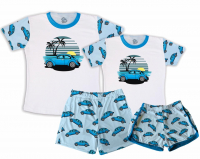 Kit Pijamas Casal  De Verão Fusca Azul 