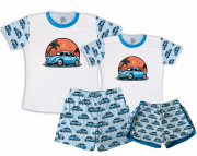 Kit Pijamas Casal  De Verão Fusca Céu Laranja 