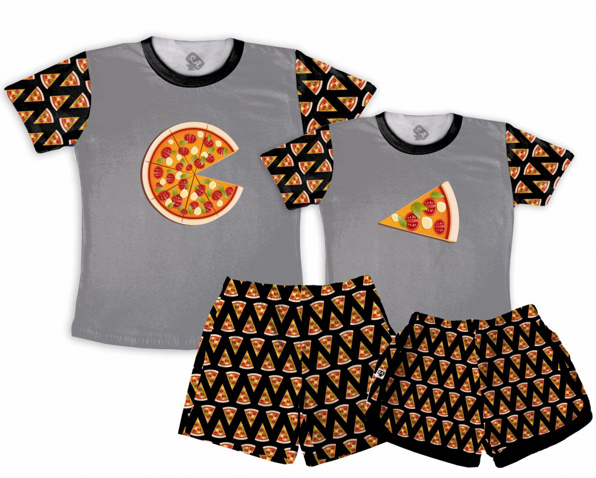 Kit Pijamas Casal  De Verão Pizza