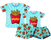 Kit Pijamas Casal  De Verão Tema Batata Frita Azul 