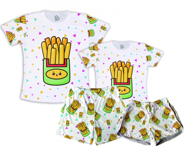 Kit Pijamas Casal  De Verão Tema Batata Frita 