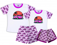 Kit Pijamas Casal  De Verão Tema Fusca Rosa