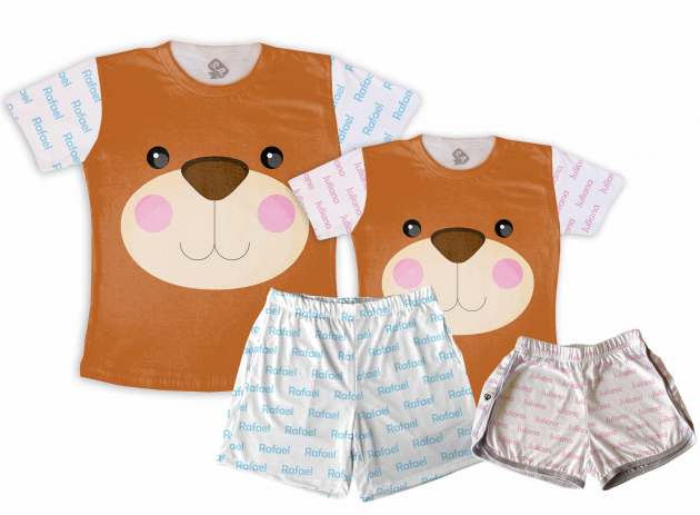 Kit Pijamas Casal  De Verão - Urso Com Nome 