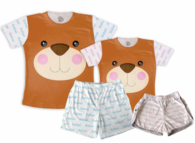 Kit Pijamas Casal  De Verão - Urso Com Nome 