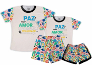 Kit Pijamas Casal Paz Saude Amor Diversão Felicidade e Esperança 