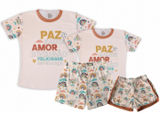 Kit Pijamas Casal Paz Saude Amor Sorte Diversão Felicidade e Esperança Arco Iris 