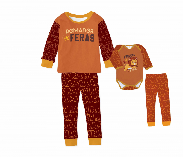 Kit Pijamas De Inverno Tal Pai Tal Filho Domador De Feras E Ferinha Do Papai