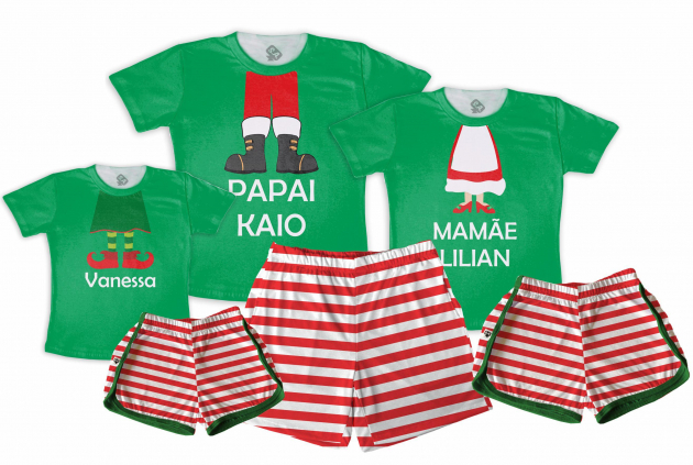Kit Pijamas Família Natal - Perninhas Com Nome