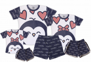 Kit Pijamas Família Pinguim Com Nome 