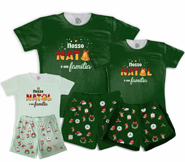 Kit Pijamas Família Temático De Natal - Nosso Natal é em Família 