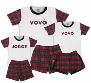 Kit Pijamas Família Temático de Natal - Xadrezinho Vovó E Vovô Masculino 