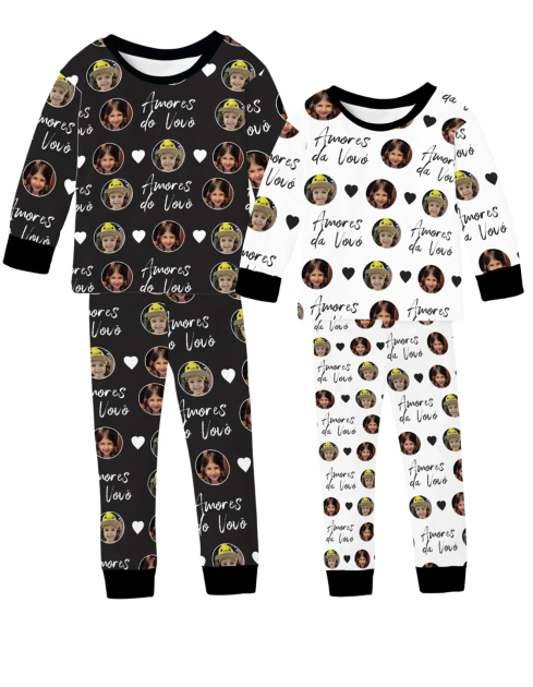 Kit Pijamas Inverno Personalizado Com Fotos Amores Da Vovó e Amores Do Vovô 