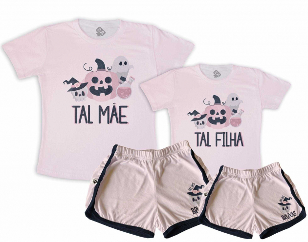 Kit Pijamas Tal Mãe, Tal Filha  Halloween Aboboras