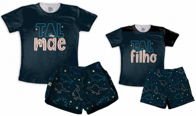 Kit Pijamas Tal Mãe, Tal Filho Dia Das Mães Dino 