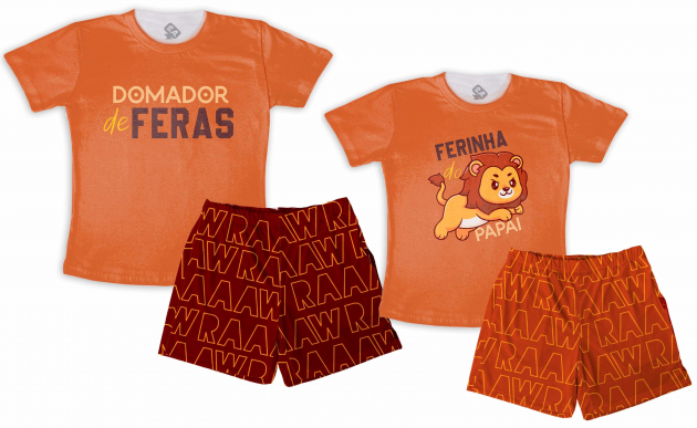 Kit Pijamas Tal Pai, Tal Filho Dia Dos Pais Domador De Feras e Ferinha Do Papai