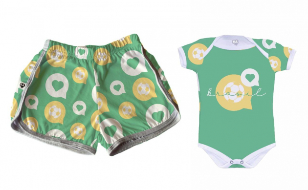 Kit Short Tactel Feminino + Body Bebê Copa Do Mundo Brasil