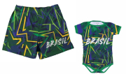 Kit Short Tactel Masculino + Body Bebê Copa Do Mundo Brasil