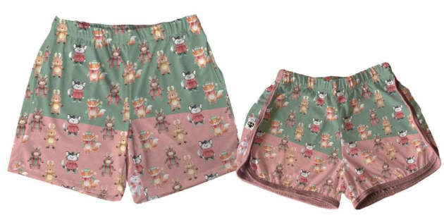 Kit Shorts Tactel  Casal  Bichos do Bosque Natal 