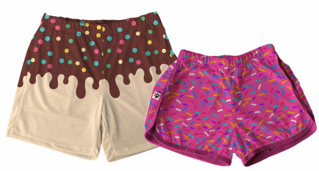Kit Shorts Tactel Casal De Verão Carnaval Sorvetes 