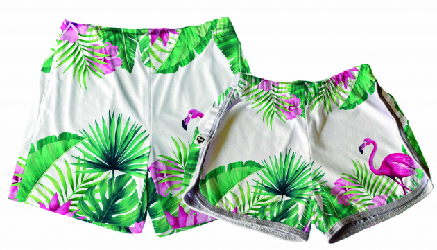 Kit Shorts Tactel Casal De Verão Folhagens 