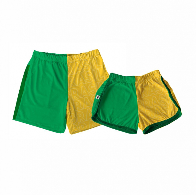 Kit Shorts Tactel Casal Para A Copa Verde E Amarelo 