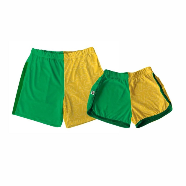 Kit Shorts Tactel Casal Para A Copa Verde E Amarelo 