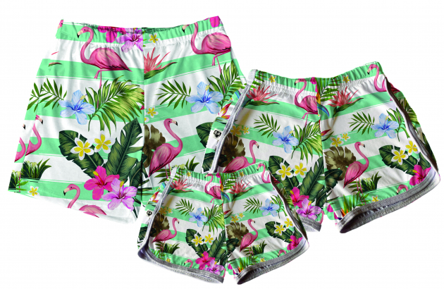Kit Shorts Tactel Para Família Floral Filha