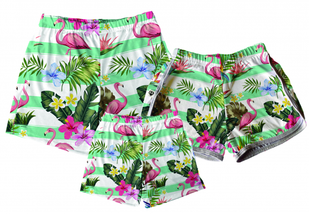 Kit Shorts Tactel Para Família Floral Filho 
