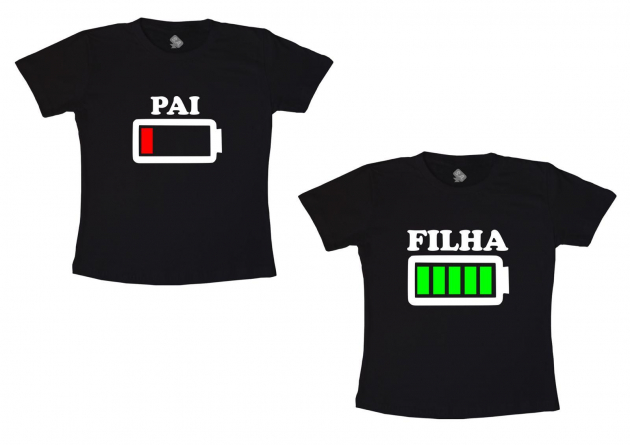 Kit Tal Pai, Tal Filha , Camiseta Preta ,  Bateria Pai E Bateria  Filha 
