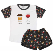 Pijama Feminino Adulto Curto De Malha Vinho 